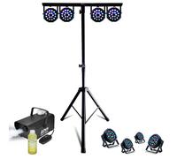 Pack Pied Lumière Mooving Light & Sound ML-SUPPORT-DJLIGHT réglable - 4 projecteurs Par RGB - Machine à fumée - Fête Anniversaire Noir