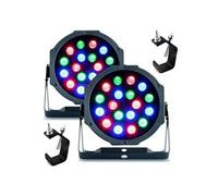 jeux de lumière party-par181 - 2 projecteurs sono dj lumière par à led 18x1w rgb + 2 crochets de fixation pour portique G