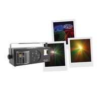 Jeux de lumière pour soirée BoomToneDJ LightShow 4FX Derby Gobos animés LZR Stroboscope. DMX Programmes automatiques Détection musicale. Soirée DJ Jeu de lumiere 4-en-1.