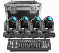 Jeux de lumiere U'king - 120W RGBW LED Lyre Gobo Beam - Pour DJ Party Disco Avec Console 192 Canaux & Flightcase - Pack de 4