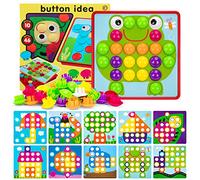 Jeux de Mosaïque, Jouet éducatif pour Enfants 2 3 4 Ans Montessori Colorés d'apprentissage Précoce avec 46 Boutton et 10 Cartes, Loisir Créatif Puzzle en Différents Motifs pour Garçon Filles Cadeau