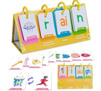 Jeux de Mots CVC, Jeux de Mots à Vue pour Salle Classe Maternelle, 129 Cartes Flash phonétiques avec Design Flip & Spell et Support Bureau, Jouet d'apprentissage éducatif, Tableau Poche d