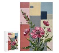 Jeux De Puzzle pour Adultes 1000 PCS Abstract Floral Painting with Geometric Background Jeux De Puzzle pour Adultes, Jeux Familiaux, Anti-Stress, Cadeaux d'anniversaire Et De Noël Uniques 1000 PCS