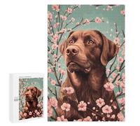 Jeux De Puzzle pour Adultes 1000 PCS Chocolate Labrador with Cherry Blossoms Labrador Floral Wall Art Jeux De Puzzle pour Adultes, Jeux Familiaux, Anti-Stress, Cadeaux d'anniversaire Et De Noël Uniqu
