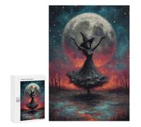 Jeux De Puzzle pour Adultes 300 PCS Witch Skeleton Dancing Under Full Moon Jeux De Puzzle pour Adultes, Jeux Familiaux, Anti-Stress, Cadeaux d'anniversaire Et De Noël Uniques 300 PCS