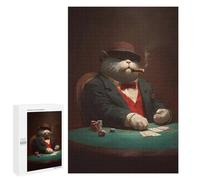 Jeux De Réflexion pour Adolescents 1000 PCS Cat Playing Poker with Cigar Puzzle, Jeu De Réflexion, Cadeau d'anniversaire, Activités Amusantes À La Maison, 1000 PCS