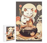 Jeux De Réflexion pour Adolescents 1000 PCS Cat Samurai Ramen Japan Puzzle, Jeu De Réflexion, Cadeau d'anniversaire, Activités Amusantes À La Maison, 1000 PCS