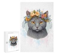 Jeux De Réflexion pour Adolescents 1000 PCS Flower Chartreux Cat Art Puzzle, Jeu De Réflexion, Cadeau d'anniversaire, Activités Amusantes À La Maison, 1000 PCS