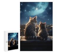 Jeux De Réflexion pour Adolescents 1000 PCS Two Cats Gazing Night Sky Puzzle, Jeu De Réflexion, Cadeau d'anniversaire, Activités Amusantes À La Maison, 1000 PCS