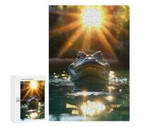 Jeux De Réflexion pour Adolescents 300 PCS Alligator in Water with Sunburst Puzzle, Jeu De Réflexion, Cadeau d'anniversaire, Activités Amusantes À La Maison, 300 PCS