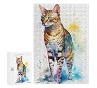 Jeux De Réflexion pour Adolescents 300 PCS Cute Bengal Cat Painting Puzzle, Jeu De Réflexion, Cadeau d'anniversaire, Activités Amusantes À La Maison, 300 PCS