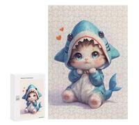 Jeux De Réflexion pour Adolescents 300 PCS Cute Kitten Shark Costume Puzzle, Jeu De Réflexion, Cadeau d'anniversaire, Activités Amusantes À La Maison, 300 PCS