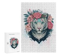 Jeux De Réflexion pour Adolescents 300 PCS Floral White Tiger Artwork Puzzle, Jeu De Réflexion, Cadeau d'anniversaire, Activités Amusantes À La Maison, 300 PCS