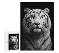 Jeux De Réflexion pour Adolescents 300 PCS Monochrome Tiger Portrait Puzzle, Jeu De Réflexion, Cadeau d'anniversaire, Activités Amusantes À La Maison, 300 PCS