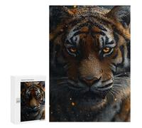 Jeux De Réflexion pour Adolescents 300 PCS Tiger Portrait with Golden Eyes Puzzle, Jeu De Réflexion, Cadeau d'anniversaire, Activités Amusantes À La Maison, 300 PCS