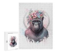 Jeux De Réflexion pour Adolescents 500 PCS Floral Watercolor Gorilla Puzzle, Jeu De Réflexion, Cadeau d'anniversaire, Activités Amusantes À La Maison, 500 PCS