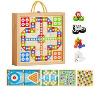 Jeux De Société Familiaux - Jouet De Bureau 7 en 1 en Bois 22 X 22 Cm | Ensemble Multi-Jeux pour | Catapulte Volante De Hockey sur Glace, Jeu D'échecs Interactif, Aventure, Serpent, Jeu