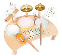 Jeux de Tambours pour Tout-Petits pour garçons et Filles de 1 an, Tambour bébé avec Xylophone pour Tout-Petits de 1 à 3 Ans, Instruments de Musique, Jouets Montessori en Bois pour Enfants, Cadeaux de