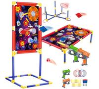 Jeux de tir pour Enfants - 3-in-1 Bean Bag Toss & Shooting & Ring Toss Carnival Outdoor Game Set with 2 Shooting Toys Blasters, Garden Indoor Outdoor Toys for Boys Girs Ages 5 6 7 8 9 10+ Gift