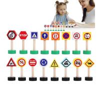 Jeux de trafic, panneaux de circulation de la circulation Playset,16x panneaux de signalisation pour Playset - Blocs de signal de passage piétonnier, ensemble de bâtiments en bois, jeu de