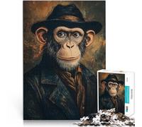 Jeux éducatifs Jouets DIY Chimpanzé avec Un Chapeau Puzzle 1000 pièces pour Adolescents 38x52cm Convient aux Couples pour Les Personnes de 14 Ans et Plus