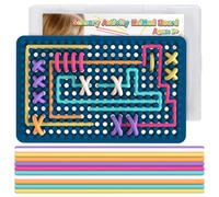 Jeux Enfant Voyage Silicone Sensory Tricot Board pour TDAH & autisme | Bleu, avec 20 Cordes & Boîte en Plastique, Jouet Sensoriel pour Adultes Anti Stress Anxiété, Jeu Double Face Calm Toys