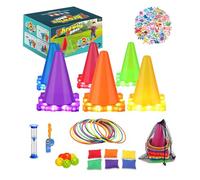 Jeux Extérieur pour Enfants 5 6 7 8 9 10 11 12 Ans Set de Cônes avec LED Intégrés& Anneaux&Sacs de Haricots Jeu Lancer d’Anneaux Parcours d'Obstacles Jeux de Relais Haies Cadeaux Fête Journée Sportive