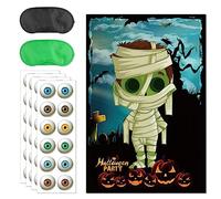 Jeux Fête Halloween, Jeux de Fête d'Halloween pour Enfants Affiche d'Halloween Momie avec 48 Autocollants pour les Yeux Épinglez les Yeux sur la Momie pour la Décoration de fête d'Halloween