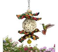 Jeux Foraging pour oiseaux, déchiqueteuse interactive en bois naturel, avec sonnette jouets interactifs à roger, convient pour limer le bec et soulager l'ennui, idéal pour les aras et les inséparabes