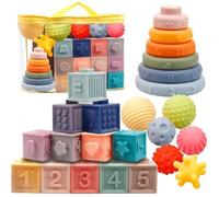 Jeux Montessori Bébé - Multicolore - Cube Souples - Anneaux d'empilage - Balle Sensoriel - 6-12 Mois
