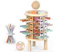 Jeux Montessori Jeu de Société en Bois pour Garçons Filles, Motricité Fine Jeu de Tour en Bois avec 28 Bâtonnets Colorés et Dés Jouets Éducatifs Famille Jeux Voyage Cadeau Enfant 3 4 5 6 7 8 9+ Ans