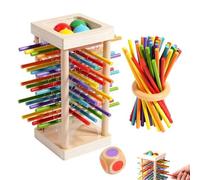 Jeux Montessori Jeu de Société en Bois, Wooden Stick Game, Jouet Montessori, Jeu de Société en Bois avec Bâtonnets Colorés et Dés, Jeux de Dés Motricité Fine de Tour pour Garçons Filles