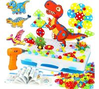 Jeux Mosaïque Enfant Enfant 3 4 5 Ans，201 Jeu Construction Enfant avec Perceuse Visseuse Enfant Et Puzzle 3D Jeux Dinosaure Loisirs