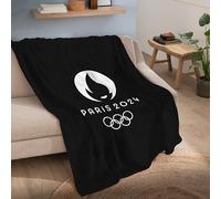 Jeux Olympiques Paris 2024 Plaid imprimé 125x150 cm Jeux Olympiques Premium | Oeko-TEX | Grand Plaid Polaire | Noir