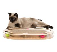 TRIXIE Griffoir carton avec jouet, catnip en bois - 46 x 4 x 25 cm - Pour chat
