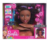 Barbie, Tête à coiffer Affro Style, 27 Accessoires de Coiffure inclus, son Maquillage change de couleur, Jouet pour enfants dès 3 ans, BAR34