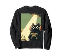 Jeux vidéo Japonais Gamer Cat Enlèvement OVNI Alien Sweatshirt