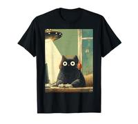 Jeux vidéo Japonais Noir Gamer Cat Enlèvement UFO Space T-Shirt