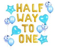 JeVenis 15 pcs ballons half way to one 1/2 décorations d'anniversaire fournitures de fête pour l'anniversaire de la moitié d'une personne ballons de baudruche bleus