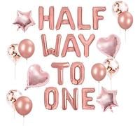 JeVenis 15 pcs half way to one ballons de banderole ballons de baudruche or rose half way to one décorations pour 1/2 anniversaire