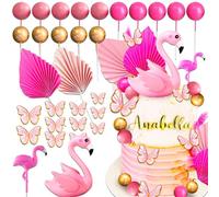 JeVenis 30 pcs dessus de gâteau flamant rose décorations pour gâteaux luau décor de gâteau hawaïen décor de gâteau de plage décorations pour anniversaire baby shower bridal shower wedding party
