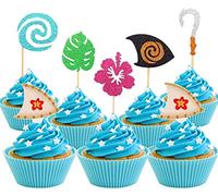 JeVenis 30PCS Moana Inspiré Cupcake Toppers Moana Cupcake Toppers Fête D'anniversaire Décoration Voile De Bateau Tourbillons Crochets Feuilles De Fleurs Hawaïennes pour Tropical Luau Fête D'été Bébé