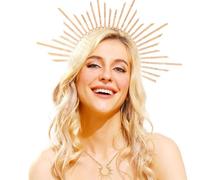 JeVenis 4 pcs couronne halo d'or bandeau baroque diadème de la déesse du soleil serre tête couronne en forme de soleil tête de cosplay wedding festival