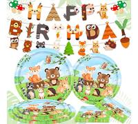 JeVenis 54 pièces vaisselle décoration anniversaire thème safari animaux sauvages assiettes serviettes papier