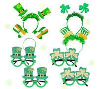 JeVenis 8 pcs accessoires de photomaton pour la st patricks day lunettes de selfie bandeau st patrick décoration de fête en forme de trèfle irlandais fournitures cadeaux pour la photographie