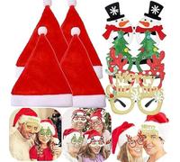 JeVenis 8 PCS Santa Hat Lunettes De Noël Père Noël Chapeau De Noël Photomaton Props Accessoires De Fête De Noël Accessoires De Fête De Noël
