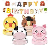 JeVenis assiettes en papier avec animaux de ferme vaisselle jetable ferme banniere anniversaire accessoires pour fetes anniversaire amusement a la ferme animaux de la ferme cadeaux de fete 41 pieces