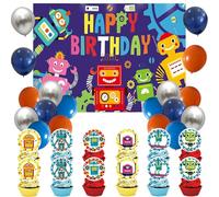 JeVenis ballons d'anniversaire robot fournitures pour la fête d'anniversaire des robots bannière d'anniversaire robot faveurs de fête décoration de gâteaux et de cupcakes