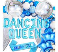 JeVenis Bannière de ballons Dancing Queen pour enterrement de vie de jeune fille - Décoration de fête « Mamma Mia » - Décoration de fête disco des années 70