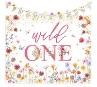 JeVenis Bannière de fond pour fille - Motif floral - Décoration de 1er anniversaire - Bannière de chaise haute - Notre petite fleur sauvage tourne une décoration d'anniversaire